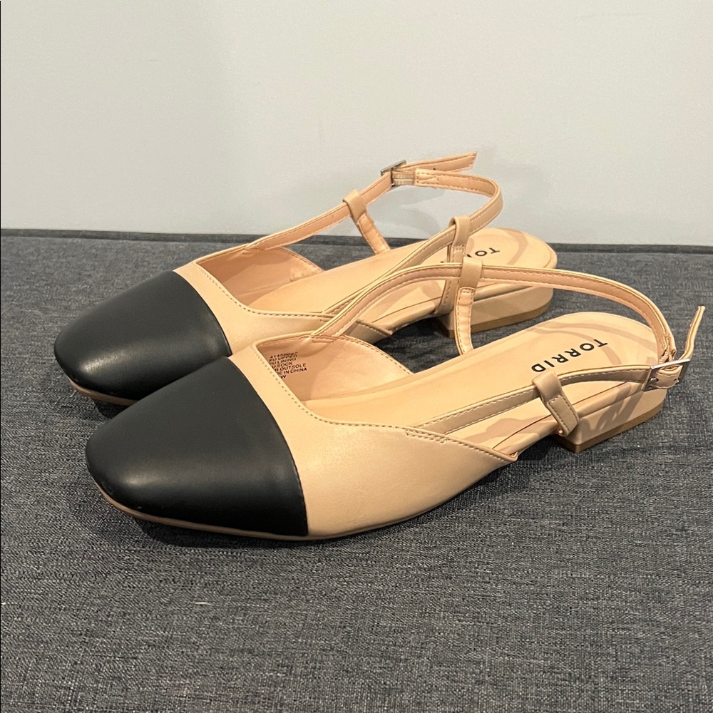 Torrid Black and Cream Slingback Flats